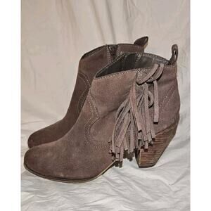 Steve Madden Boots Womens 6.5 Brown Cian Fringe Ankle Bootie Suede Side Zip